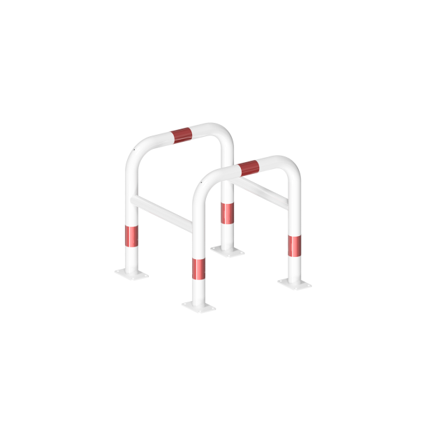 Anti-nudge hoop | for trees and posts | hot-dip galvanized and white coatedwith red reflecting stripes | width: 800 mm, depth: 800 mm, height above ground: 800 mm | for casting in concrete